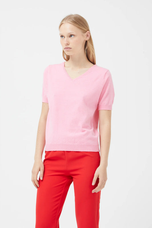 Maglione rosa con scollo a V