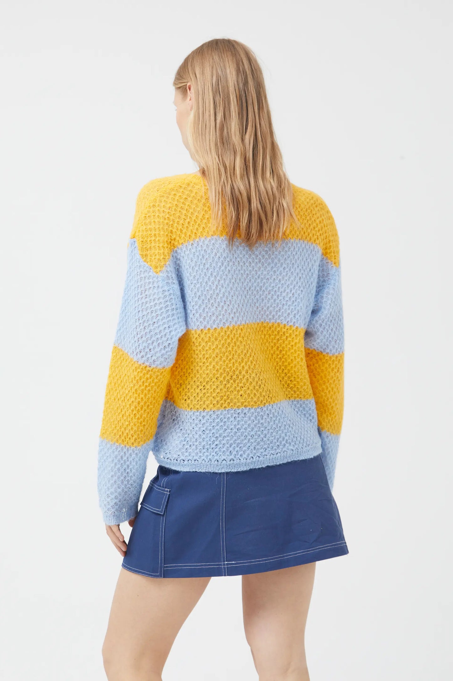 Blue striped cable knit sweater