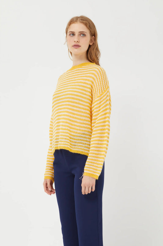 Yellow striped cable knit sweater