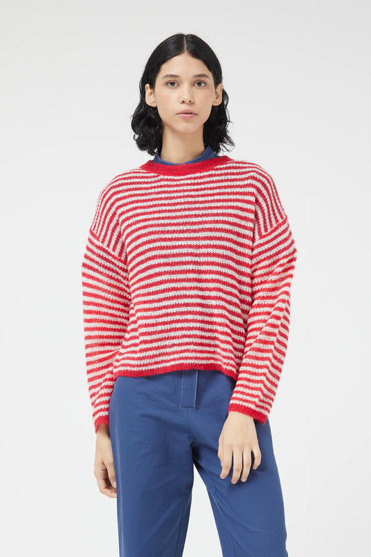 Red striped cable knit sweater