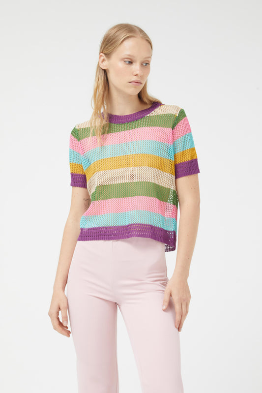 Striped openwork knit top