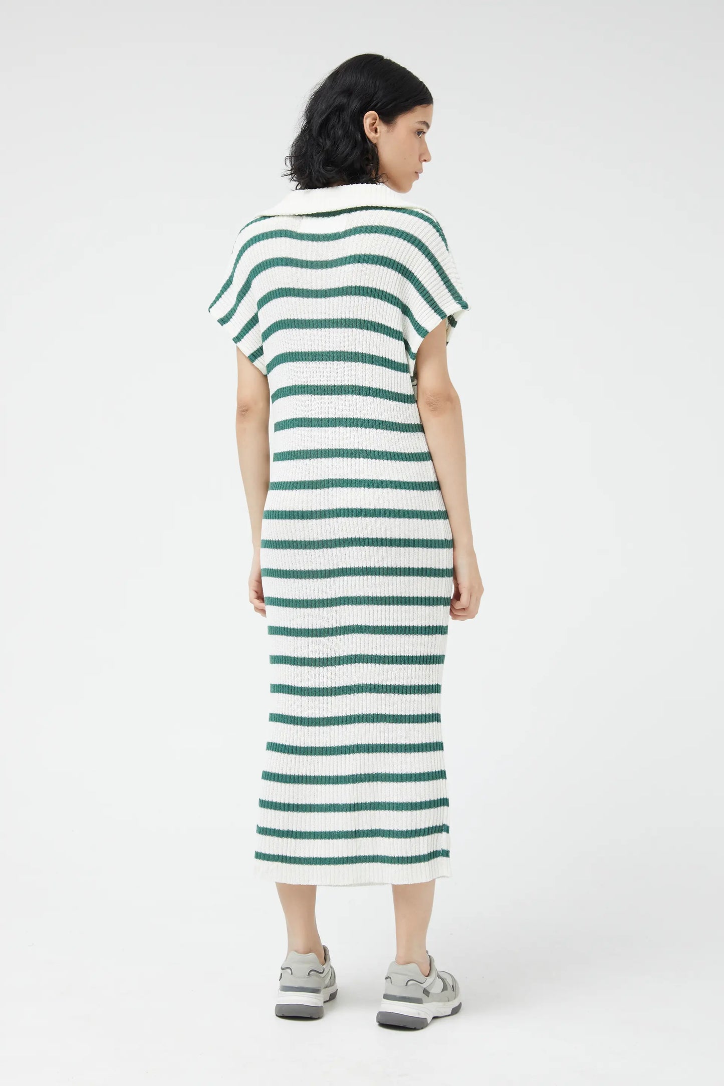 Long green striped dress