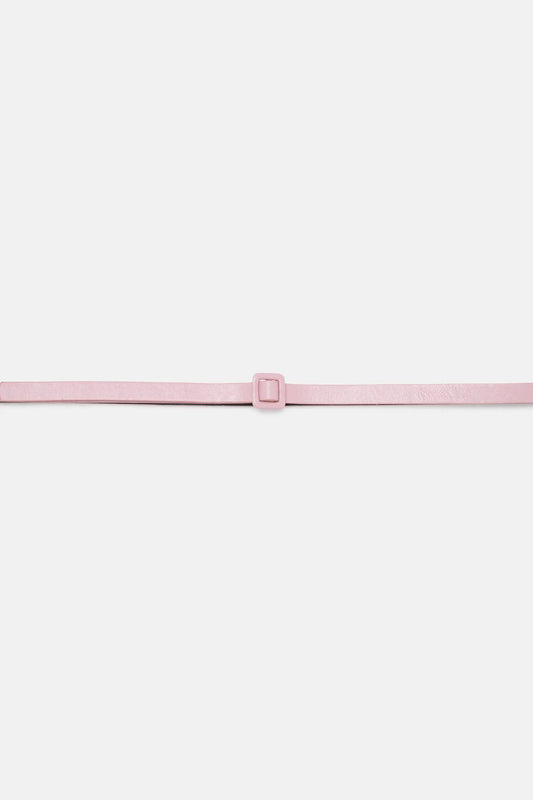 Thin belt with pink square buckle