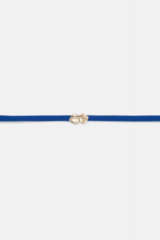 Thin belt with blue leaf buckle