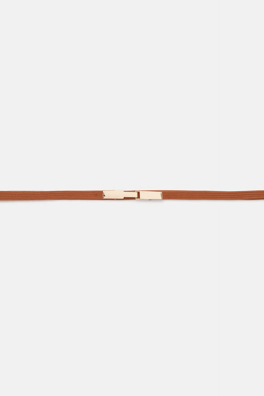 Thin brown rectangular buckle belt