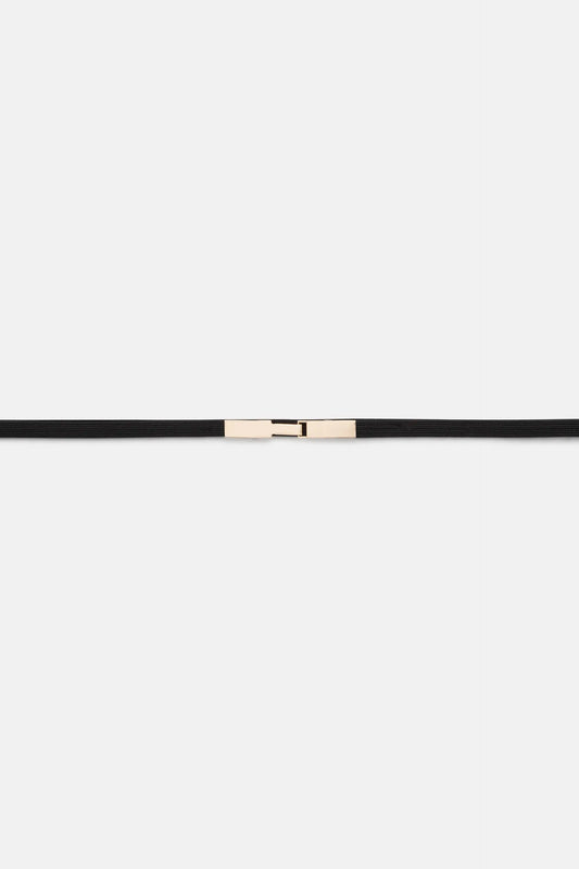 Thin black rectangular buckle belt