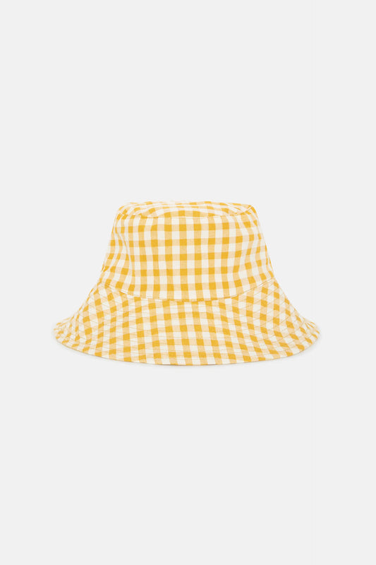 Cappello reversibile a quadretti gialli