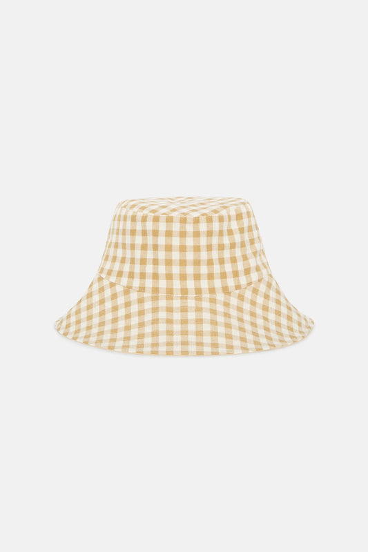 Cappello reversibile a quadretti beige