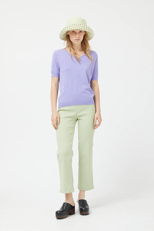 Green gingham straight trousers