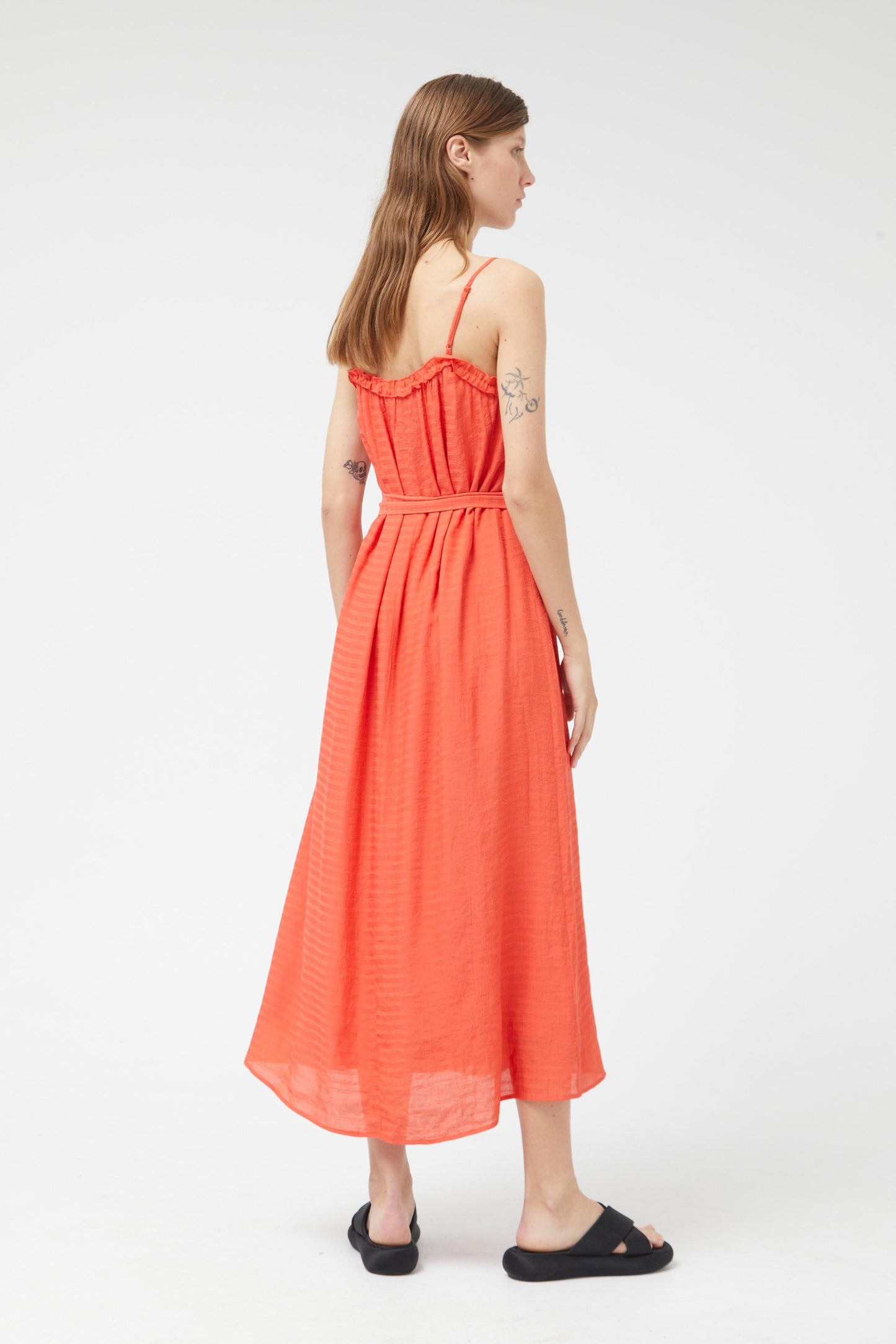 Long orange strap dress