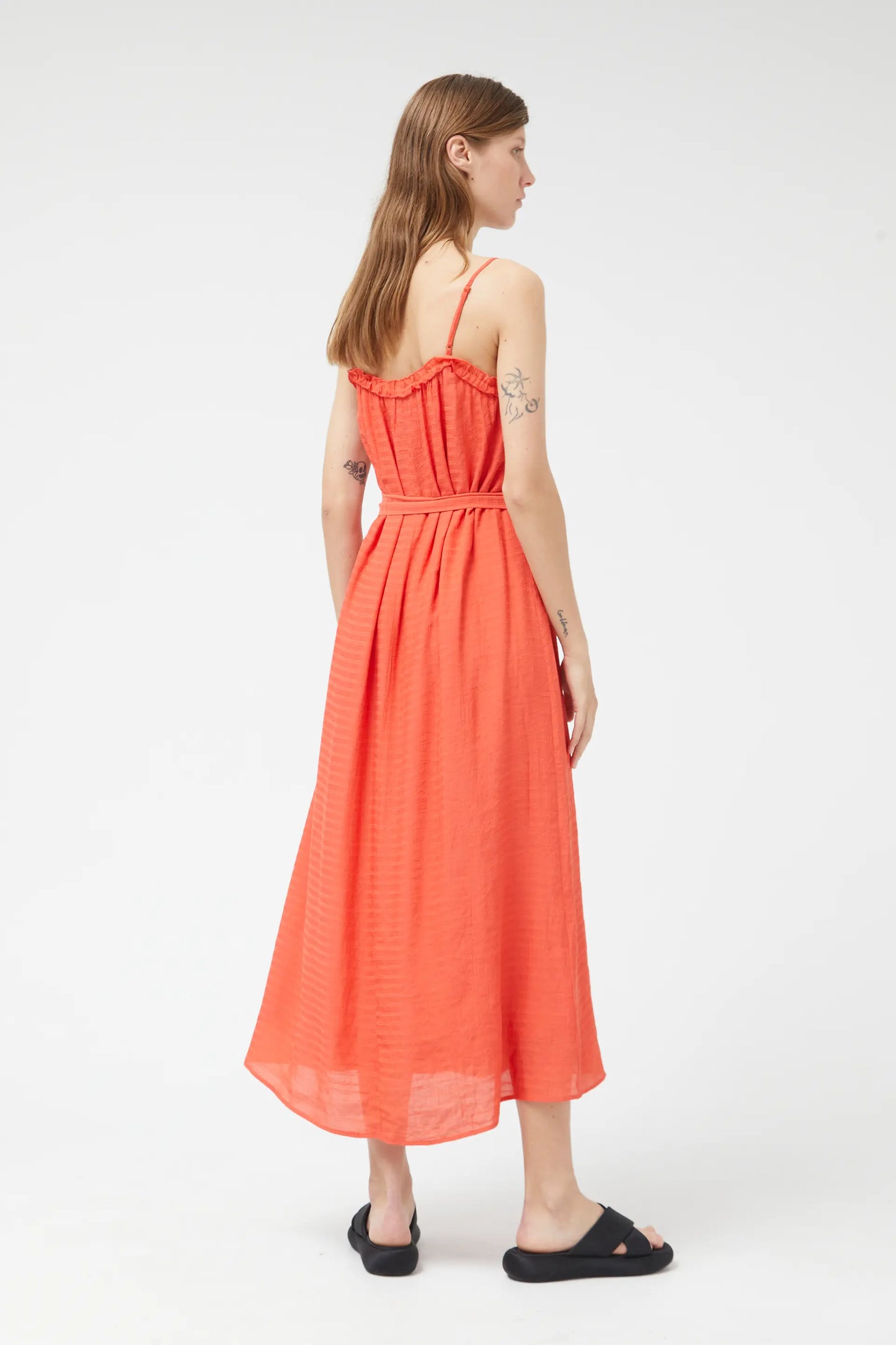 Long orange strap dress