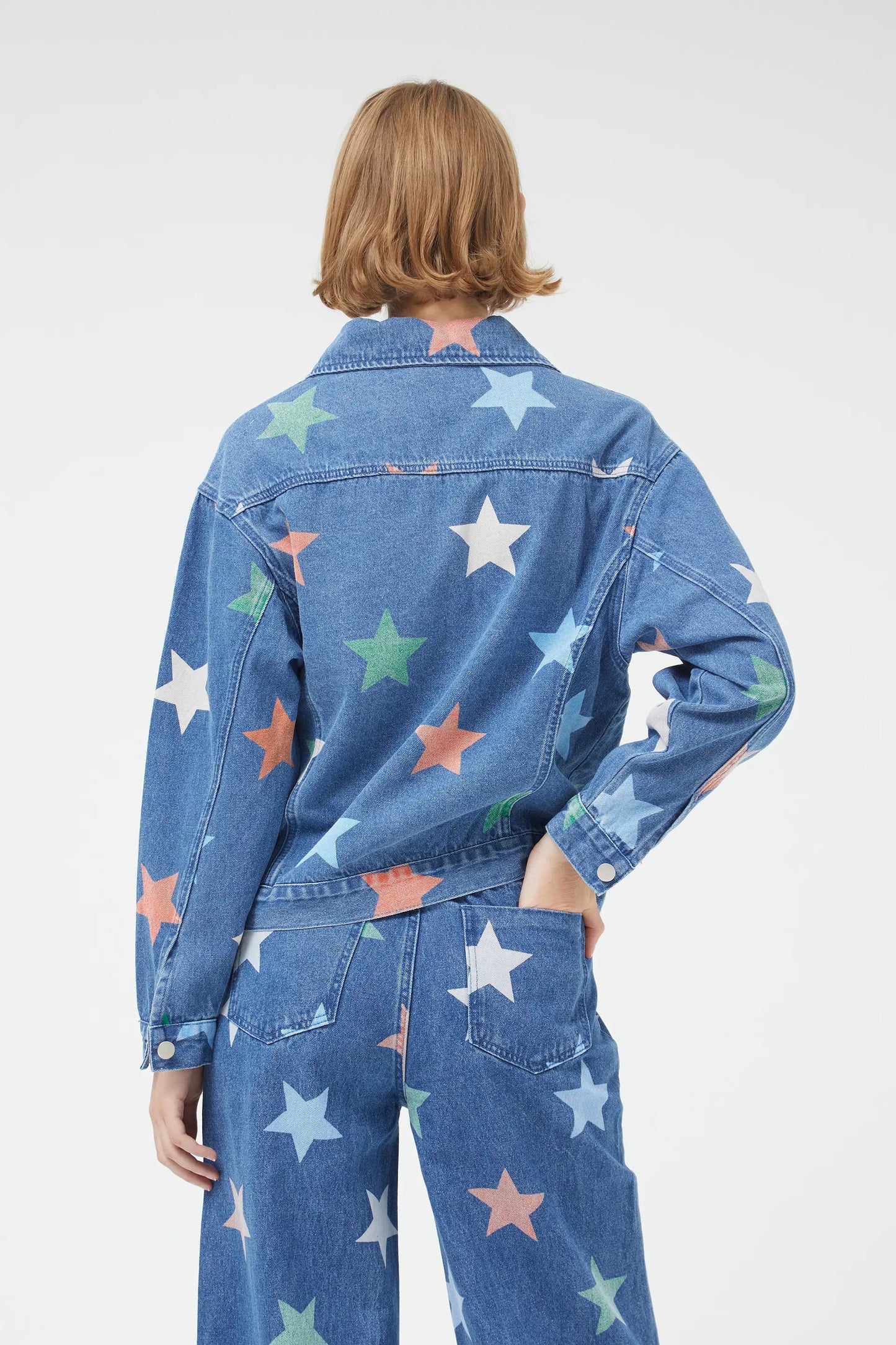 Star print denim jacket