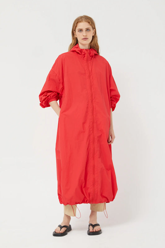 Red technical trench coat