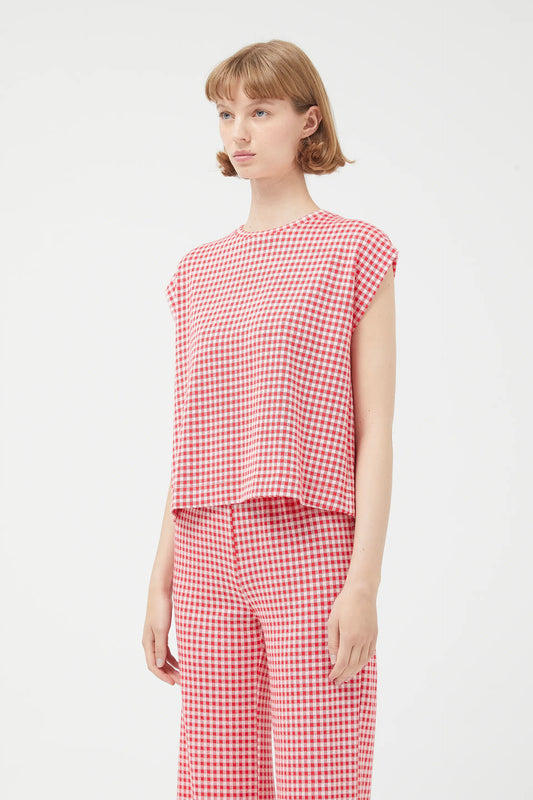 Red gingham sleeveless top
