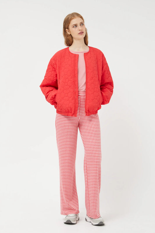 Red gingham straight trousers