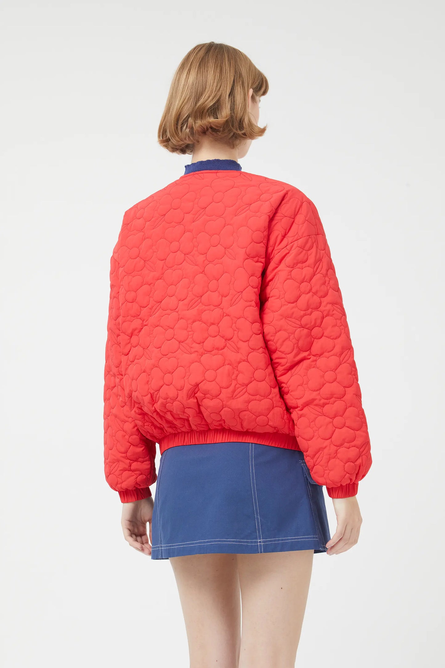 Padded bomber jacket with red flowers