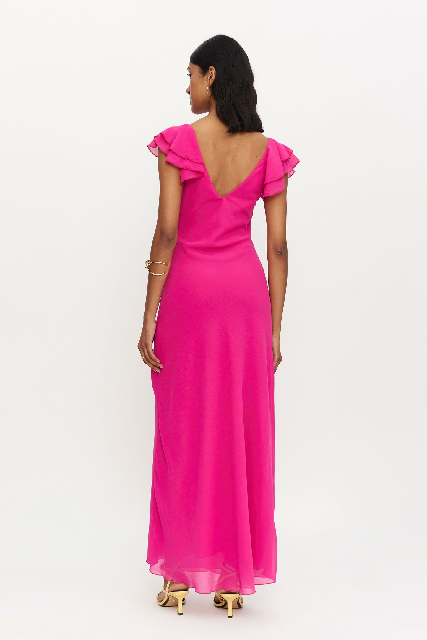 Long pink V-neck dress