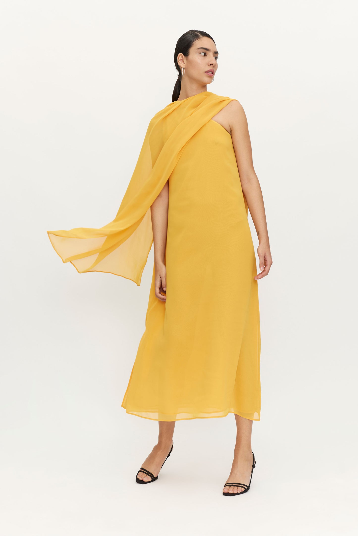 Long yellow scarf asymmetrical dress