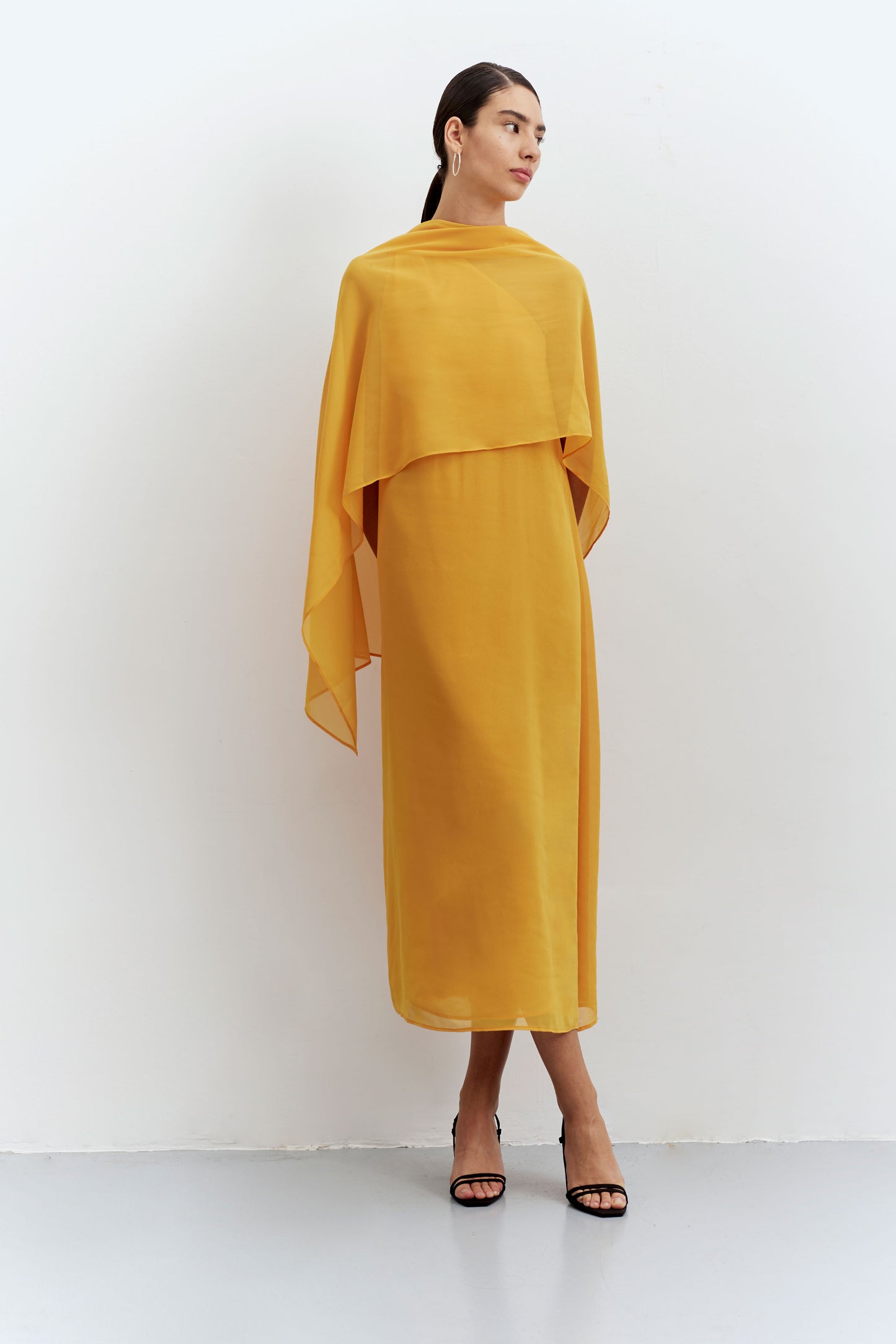 Long yellow scarf asymmetrical dress