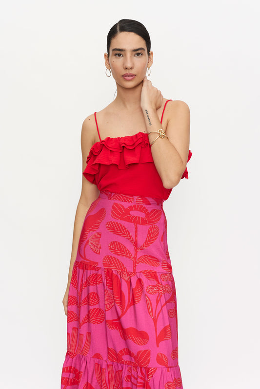 Red ruffled strap top