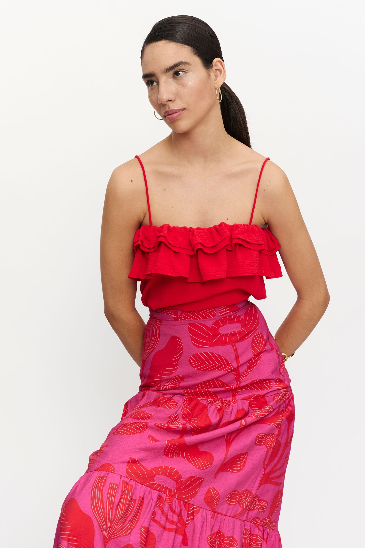 Red ruffled strap top