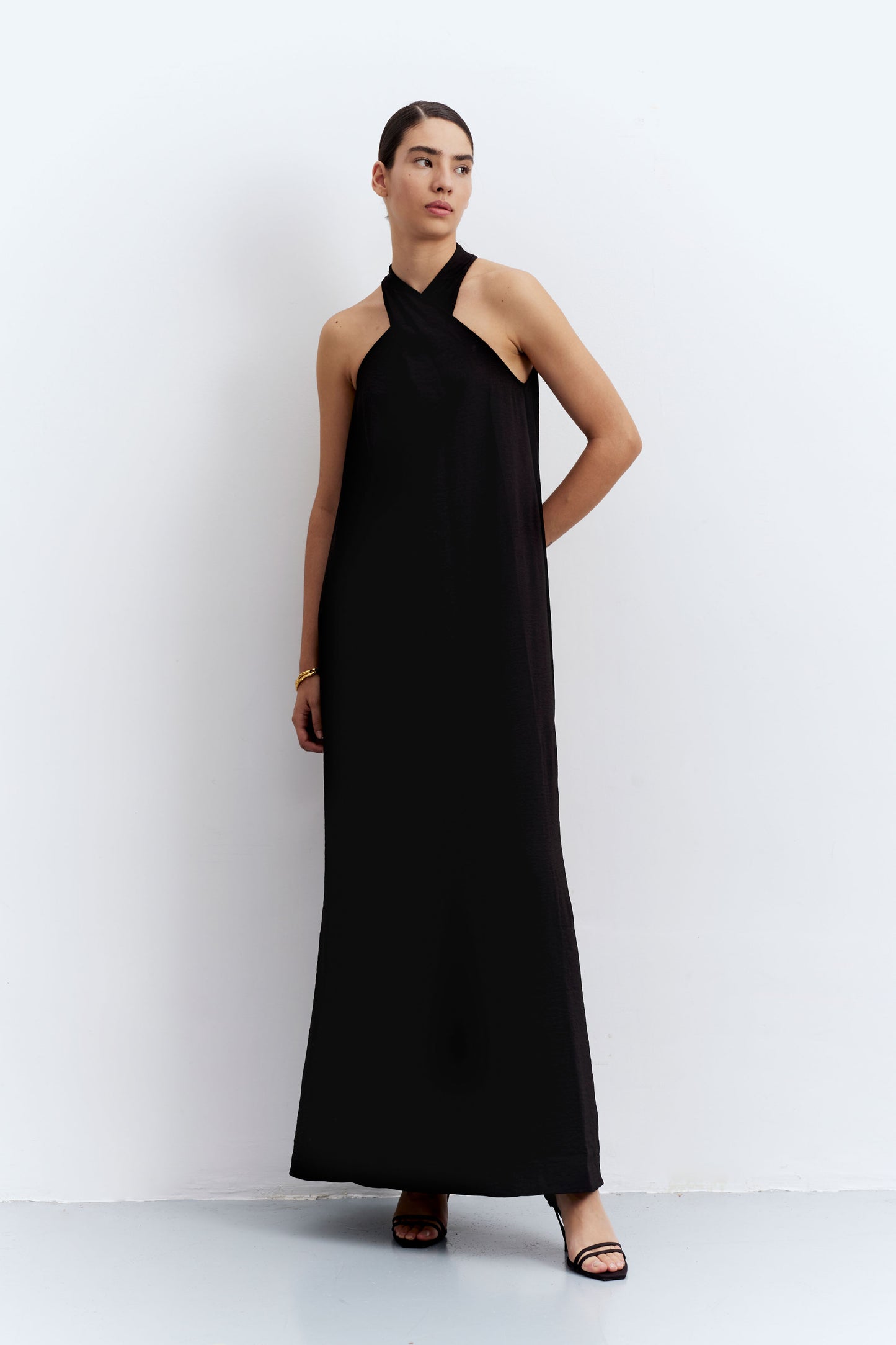 Long black halter neck dress