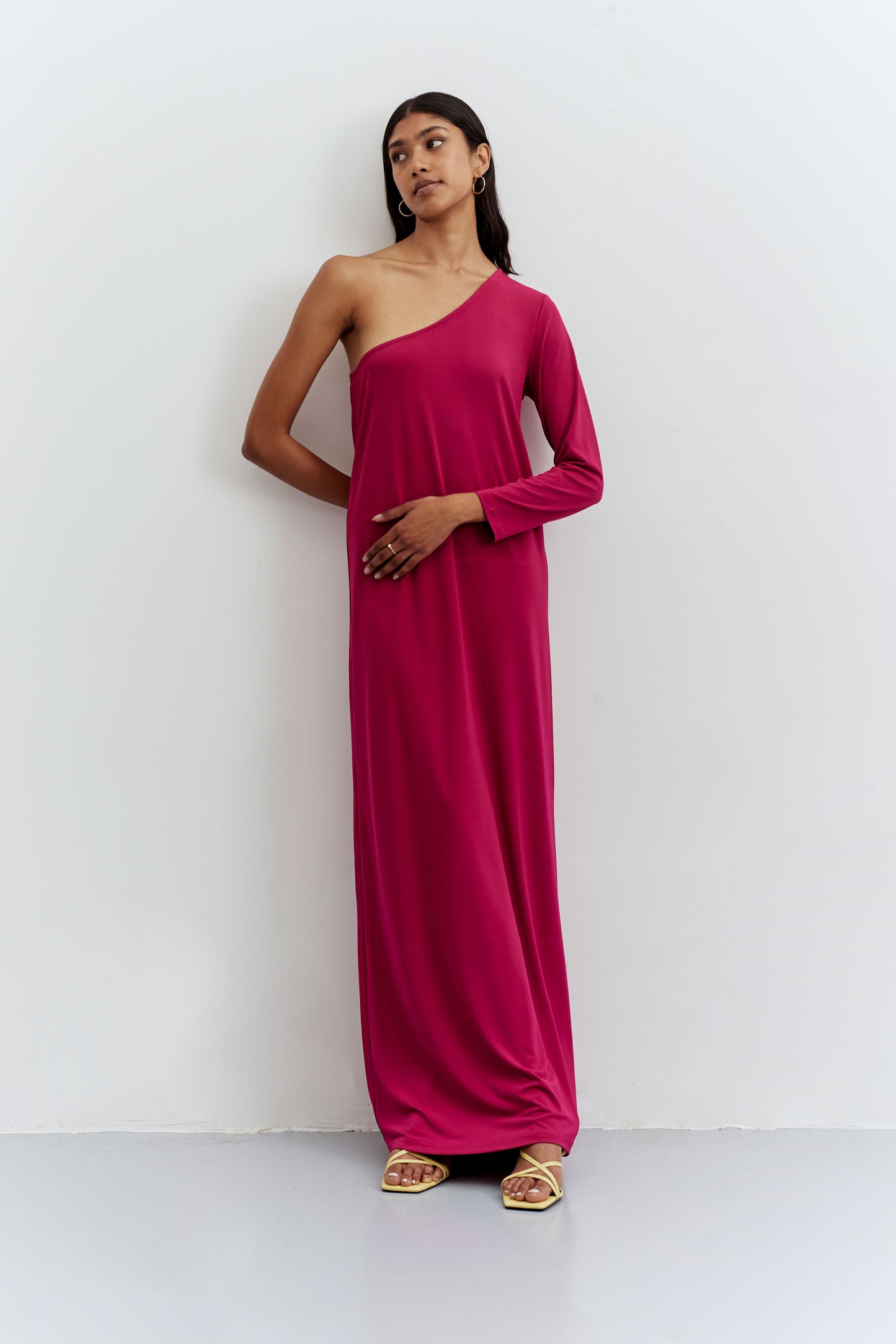 Long pink asymmetrical dress