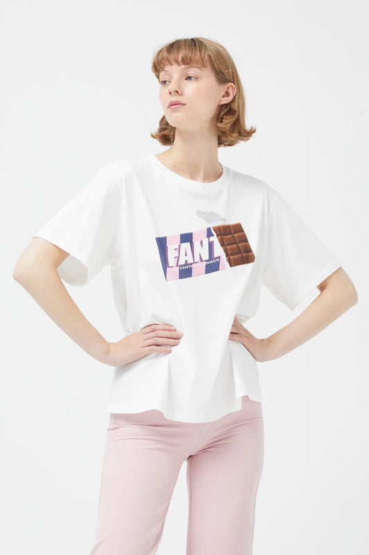 T-shirt a maniche corte color cioccolato bianco