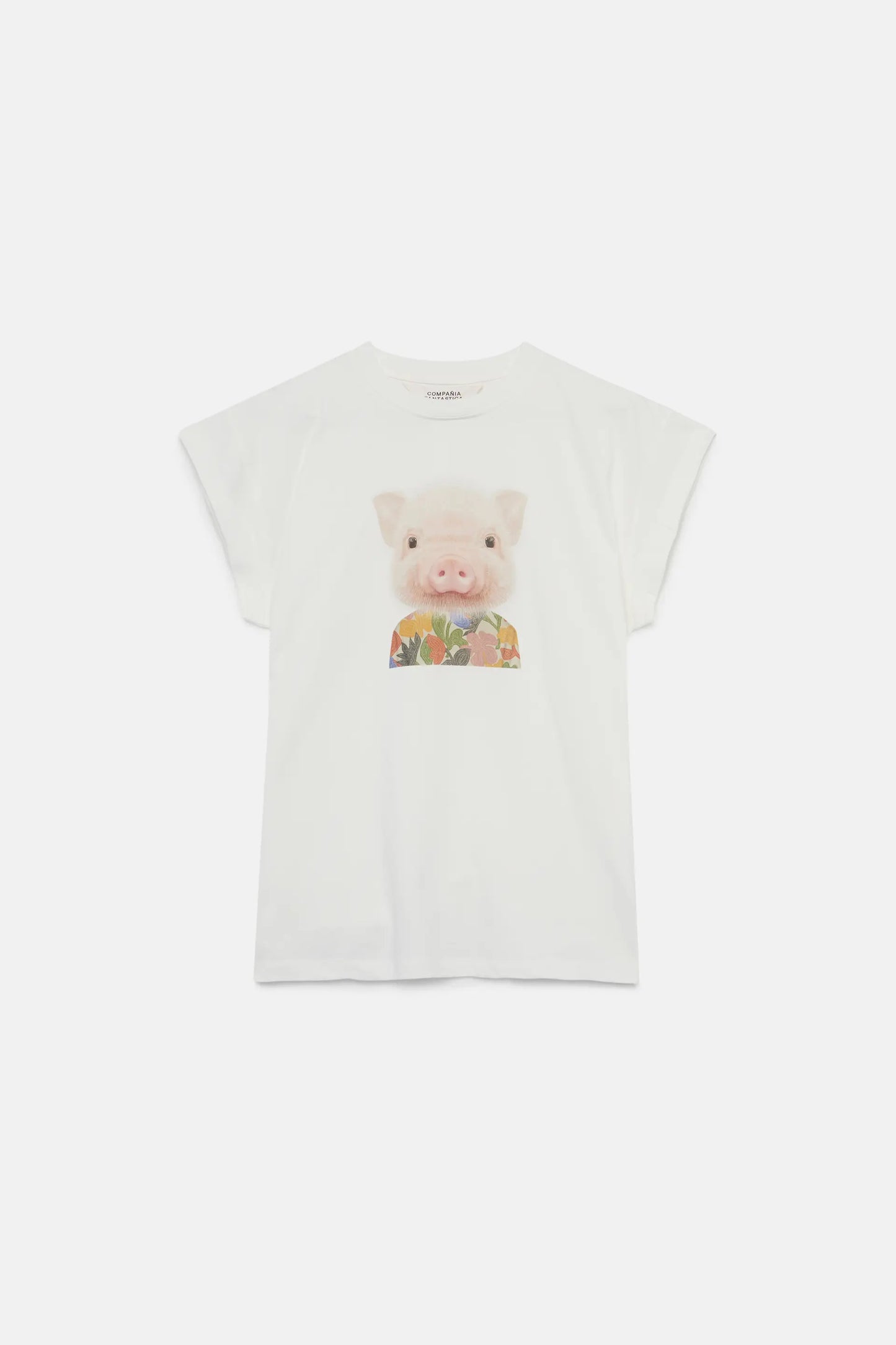 Camiseta print cerdo blanca