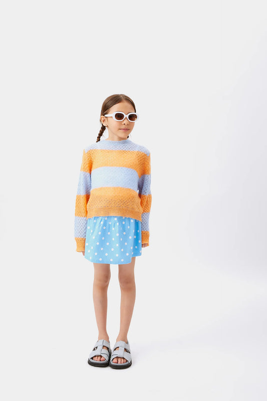 Girl's blue striped cable knit sweater