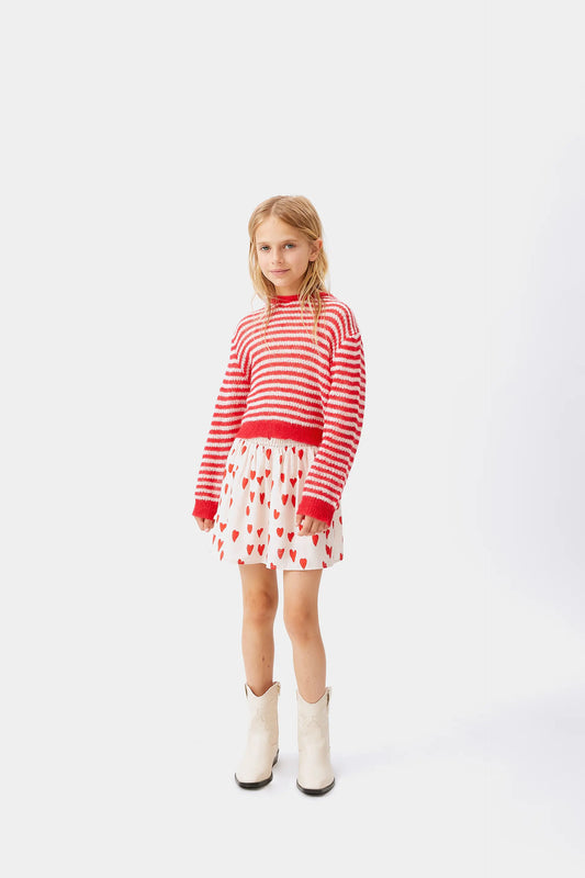Girl's red striped cable knit sweater
