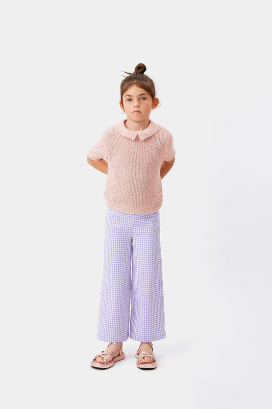 Pantalón de niña cuadros vichy lila