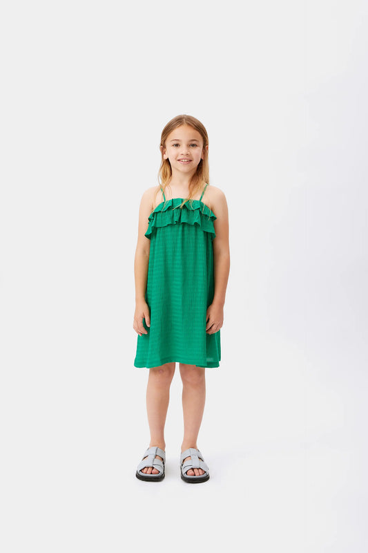 Girl's short green ruffle dress