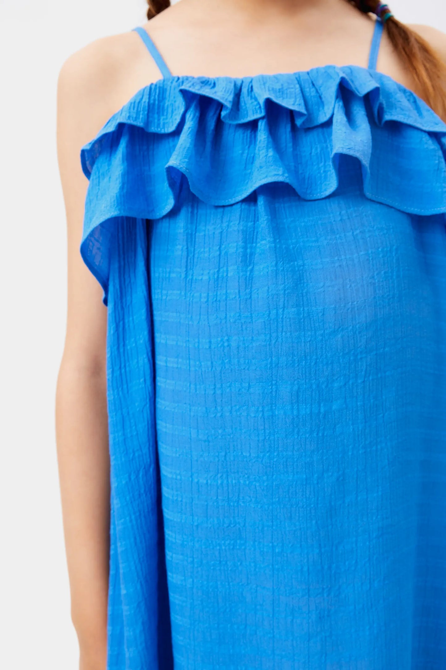 Girl's short blue ruffle dress