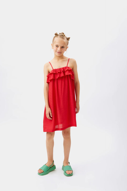 Short red ruffled girl's dress