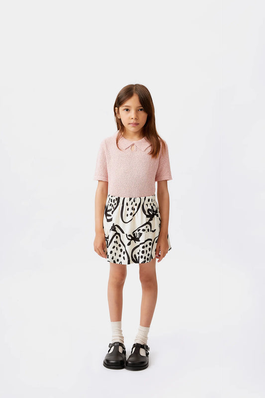 Girl's white strawberry print short skirt
