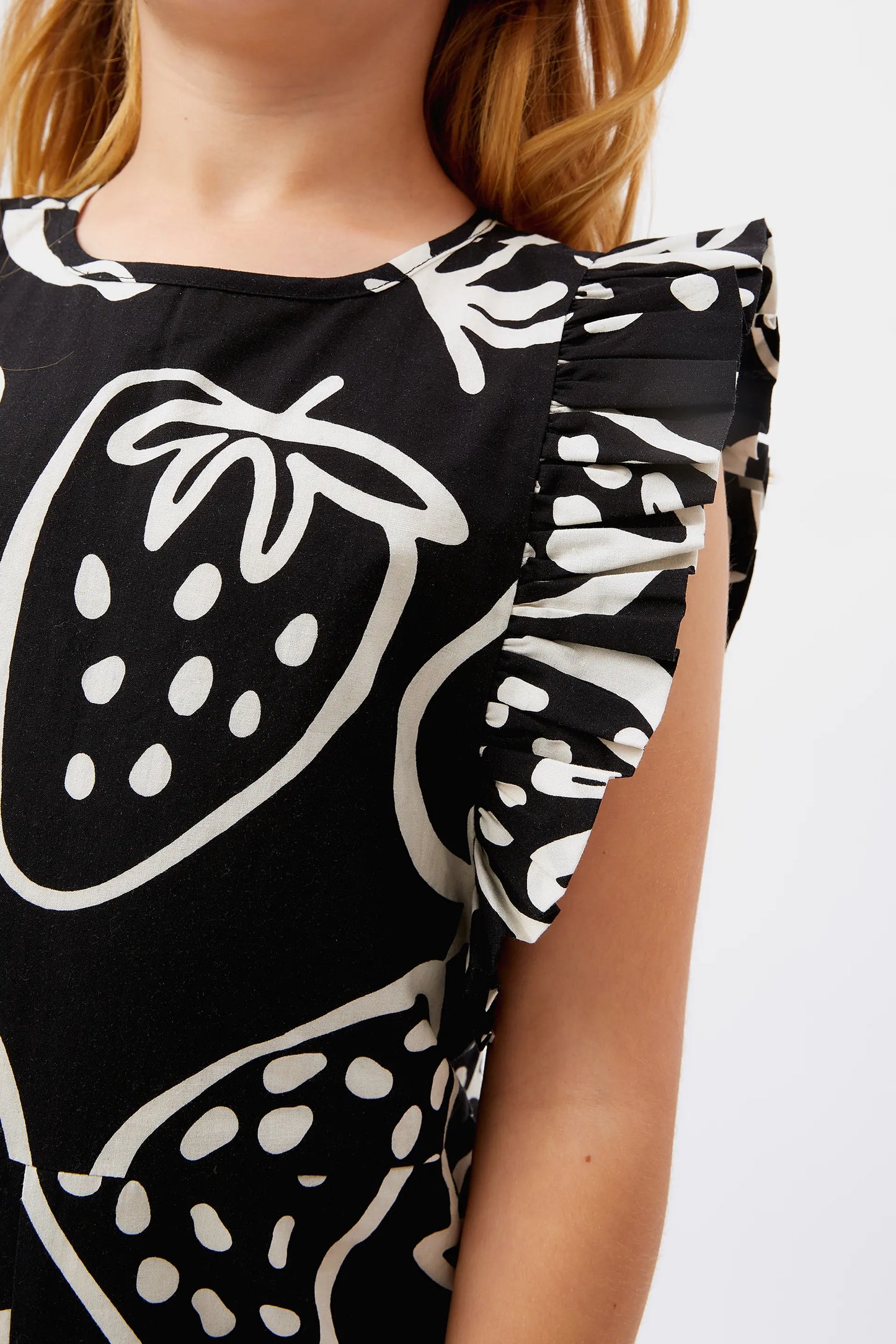 Girl's long strawberry print jumpsuit