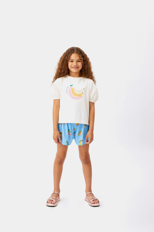 T-shirt bianca con stampa banane da bambina