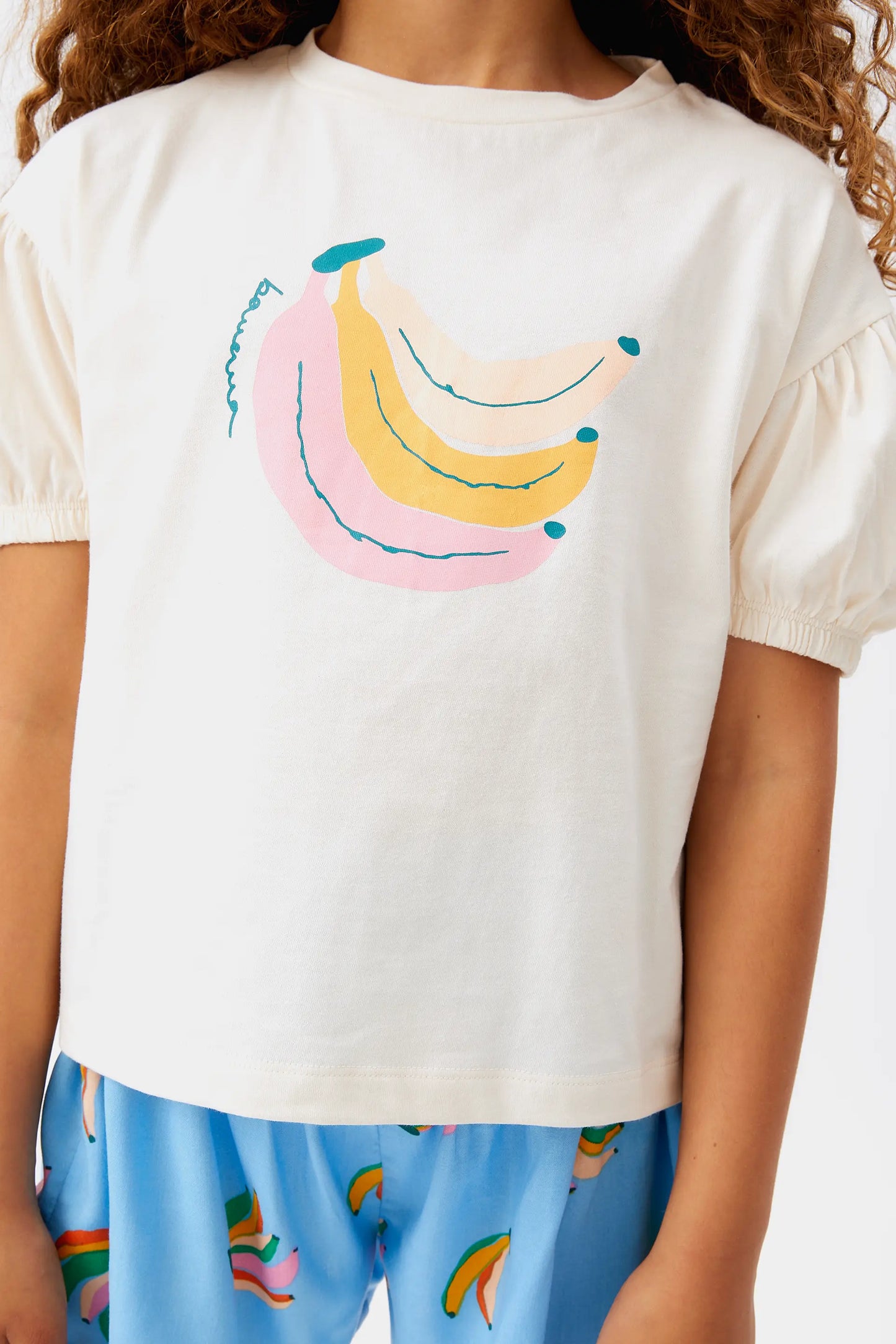Girl's white banana print t-shirt