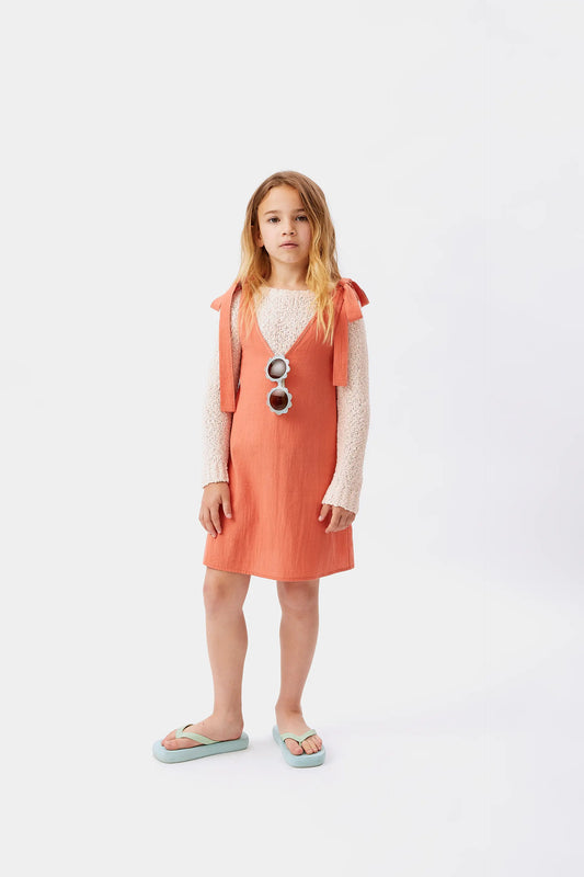 Vestido corto de niña lazada naranja