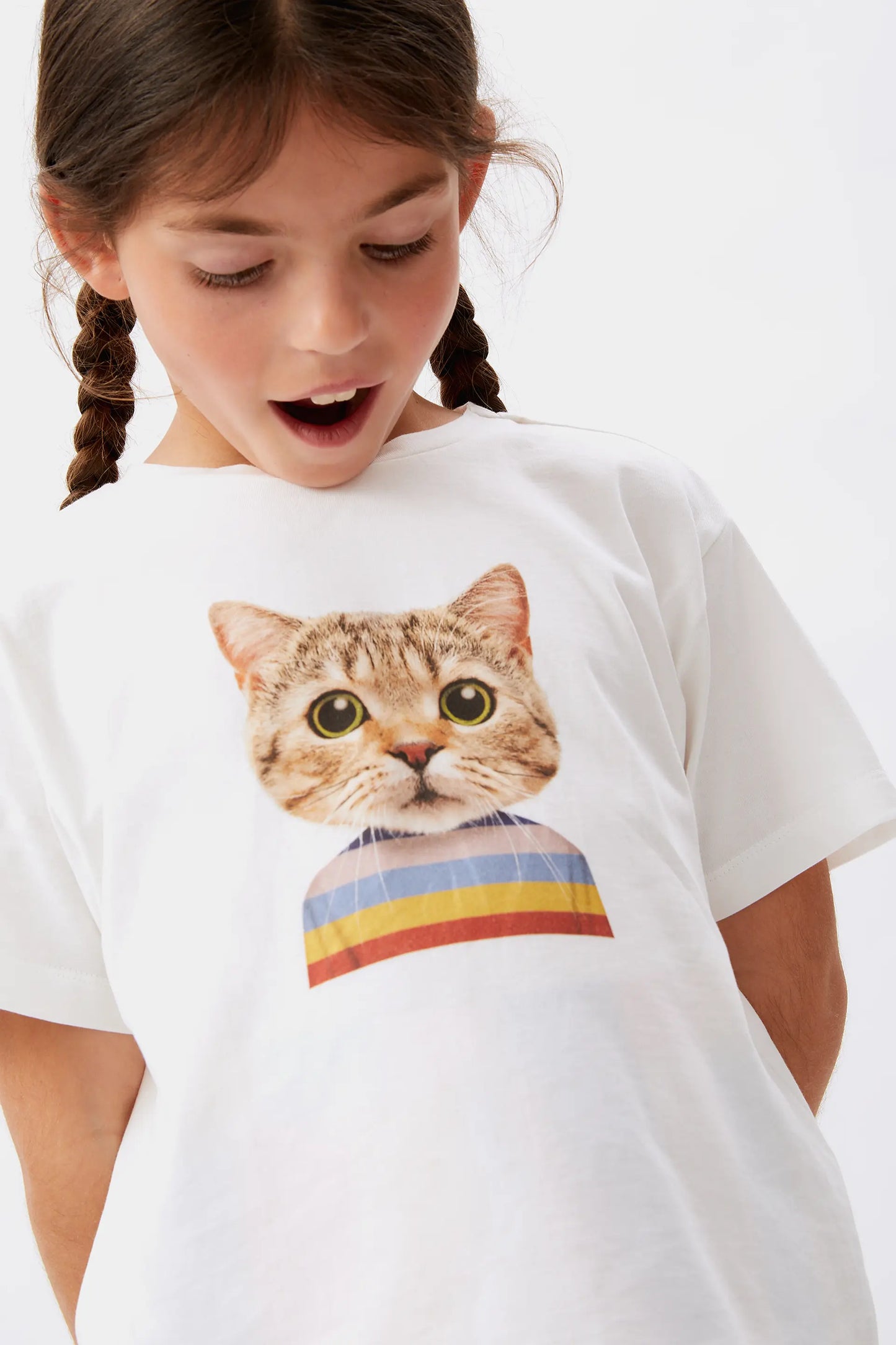 Camiseta unisex print de gato blanca