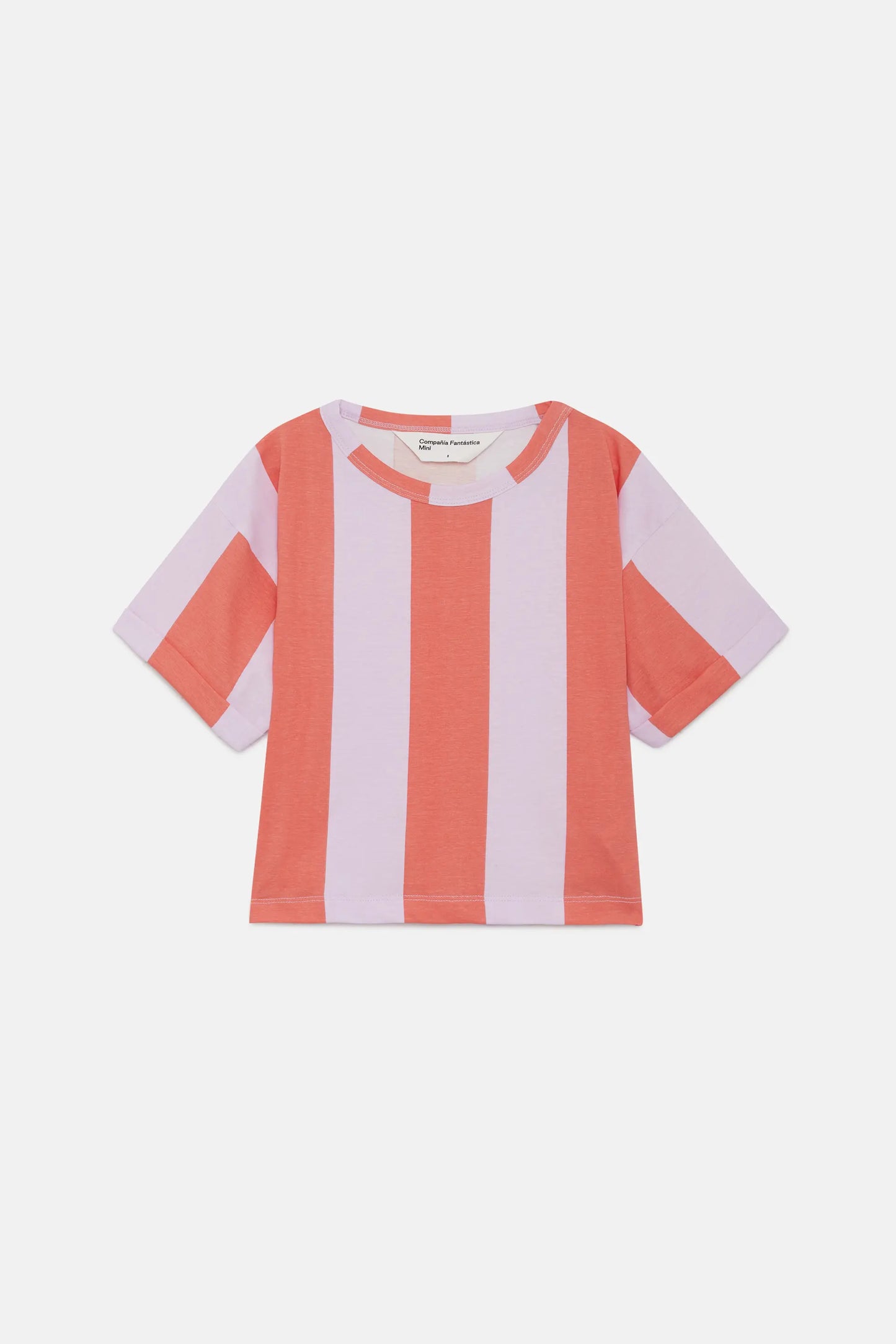 Camiseta unisex de rayas coral y lila