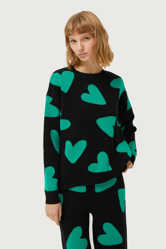 Jersey de punto jacquard de corazones negro