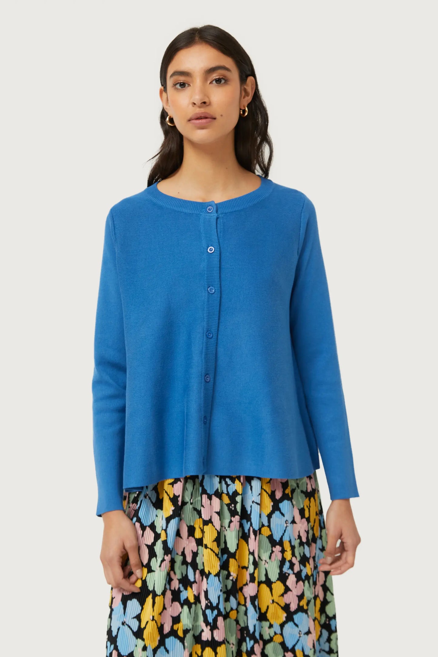 Blue flared knit cardigan