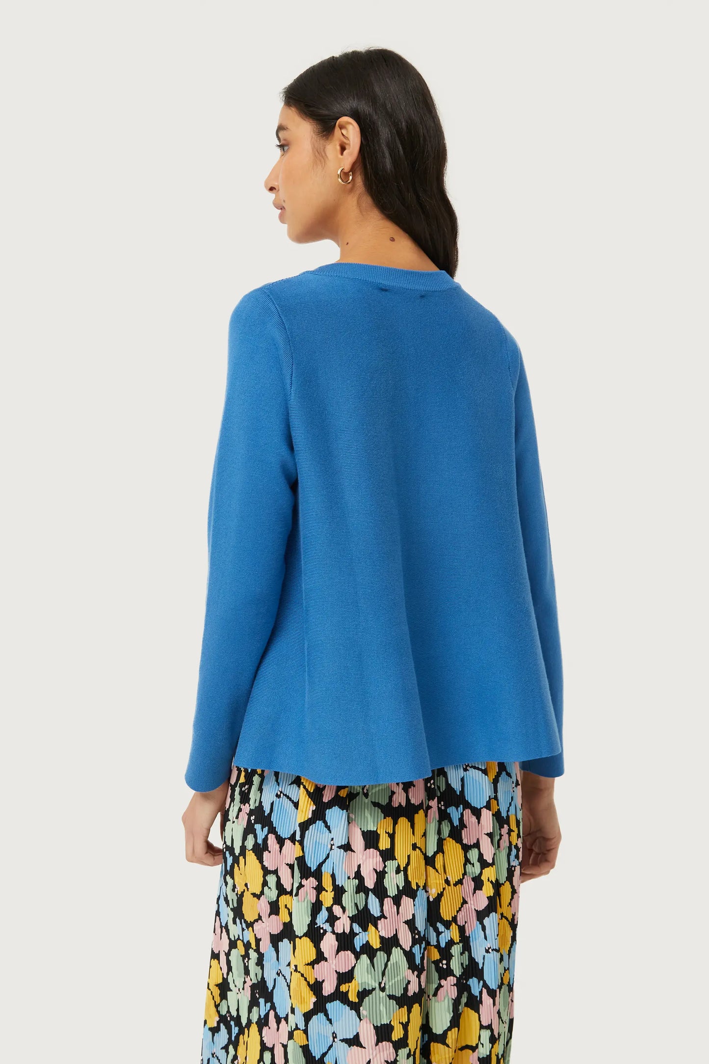 Blue flared knit cardigan