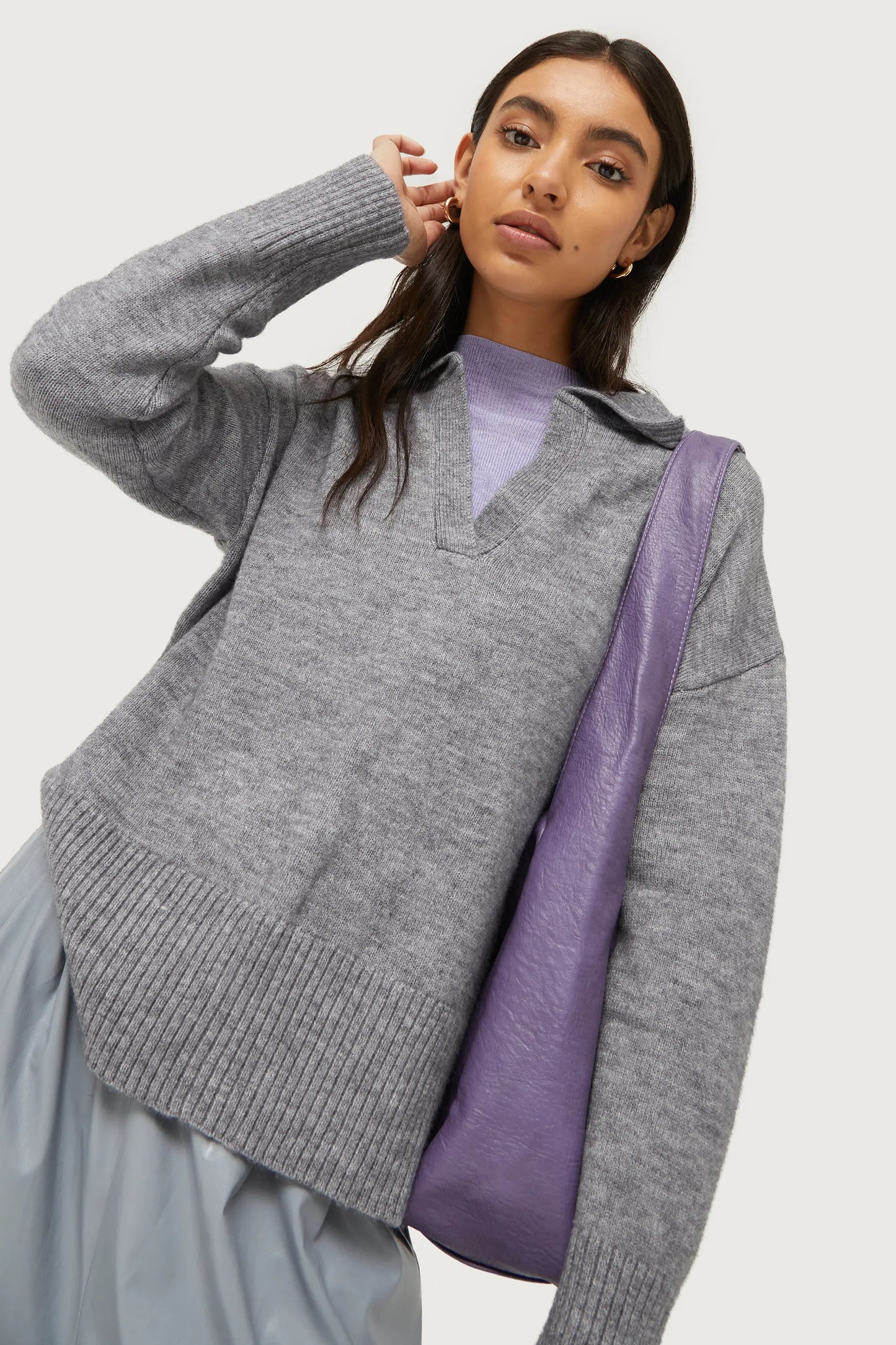 Gray polo neck sweater