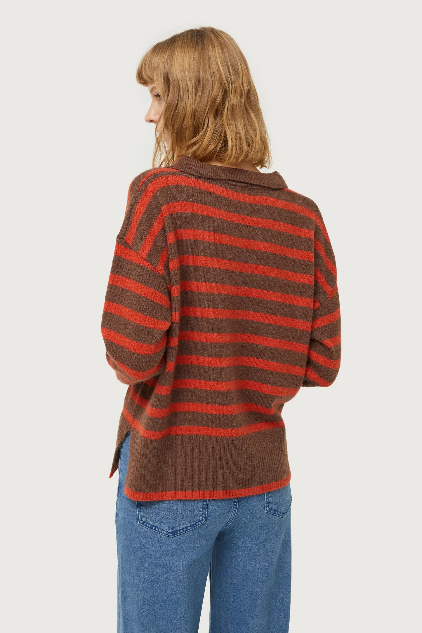 Brown striped polo neck sweater