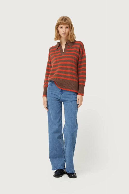 Brown striped polo neck sweater