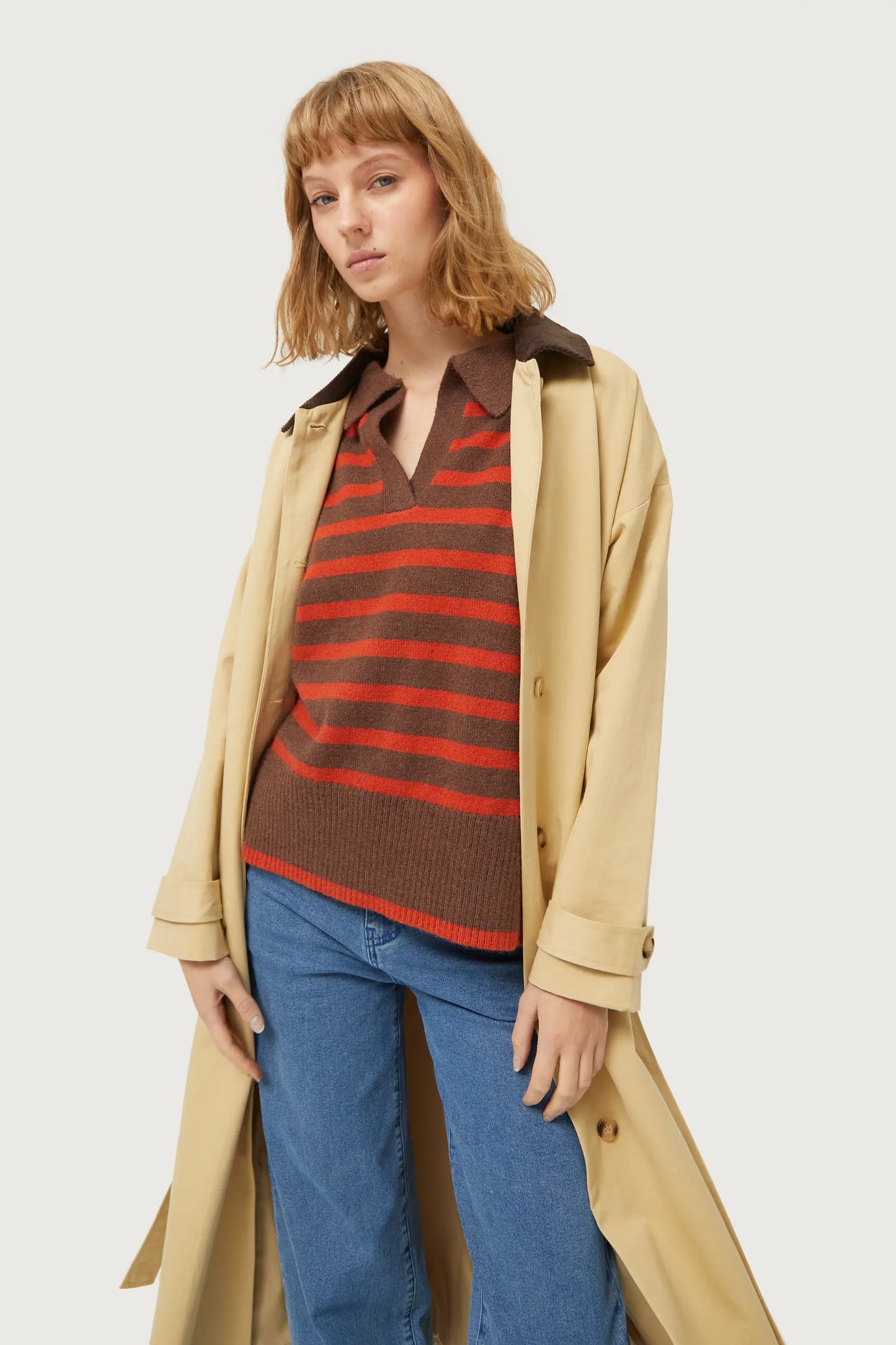 Brown striped polo neck sweater