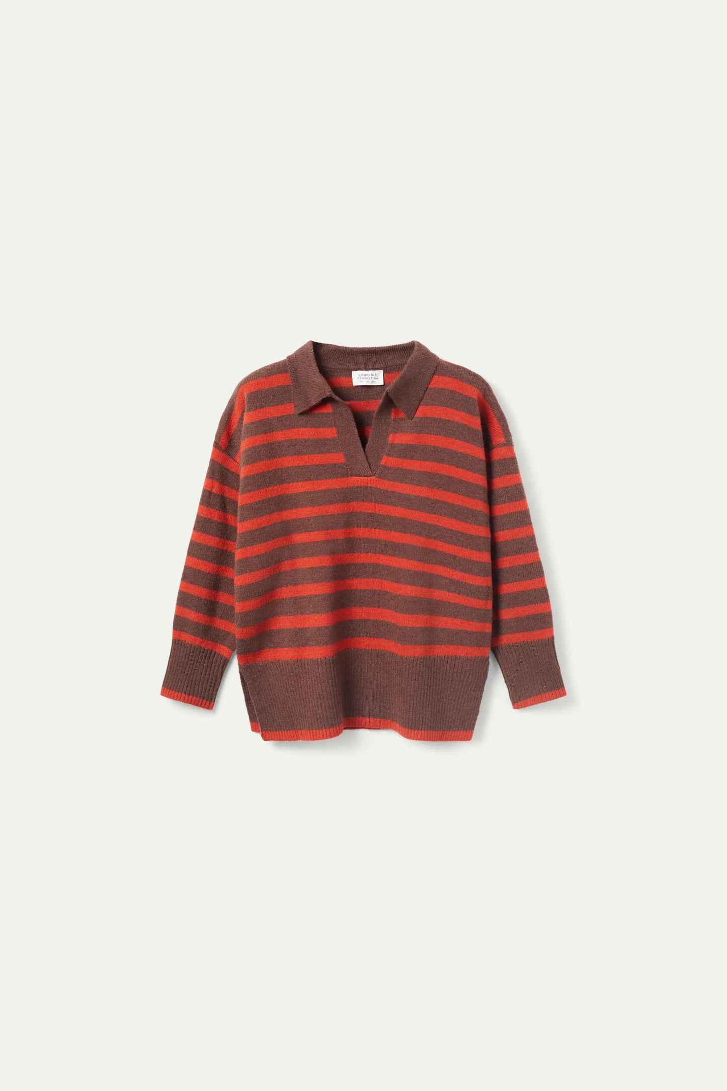 Brown striped polo neck sweater